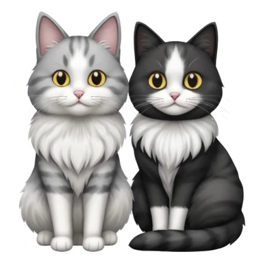 a realistic looking very fluffy grey and white cat sitting next to another cat sticker
