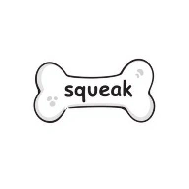 dog bone with the word 'squeak' sticker