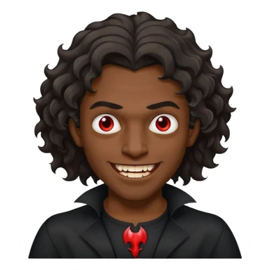 black skinned person with a black shirt on make the haircut have waves with vampire teeth sticker