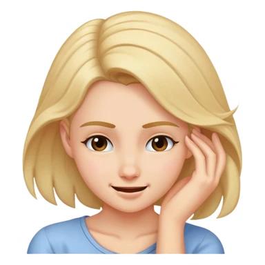 Girl smirking pushing hair behind ear sticker