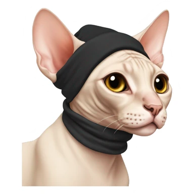 Sphynx cat with black nose winter hat and scarf sticker