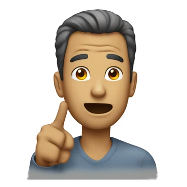 man pointing at his ear sticker