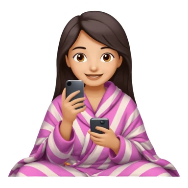 a pretty bratz fair indian girl covered in blanket, wearing pajamas, using phone sticker