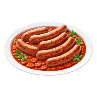 emoji of Rougail saucisse meal. Typical Reunion island meal. Sliced sausage in tomato sauce with thym  sticker