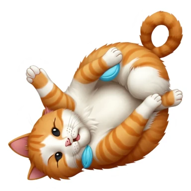 ginger and white small cat in funny positions upside down with eyes closed sticker