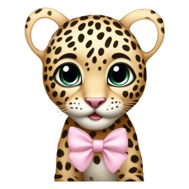 baby leopard with light pink bow and big cute eyes sticker
