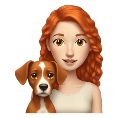 red head girl with freckles with small dog sticker