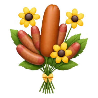 Make emoji flower bouqet from base sausage, holding bouqet white color sticker
