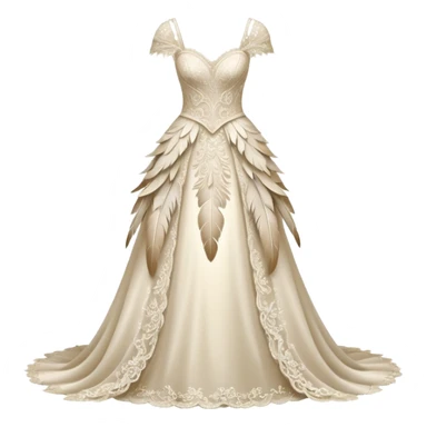 Hyper Realistic ornate Wedding dress displays  with feathers  sticker