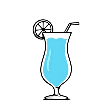 blue curaçao tropical cocktail in a hurricane glass, flat vector illustration sticker