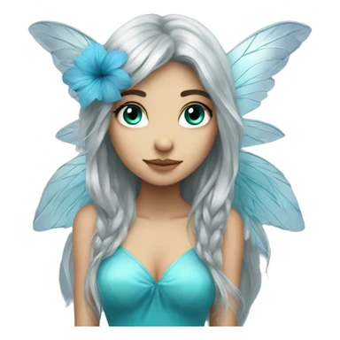 Beautiful, flower, fairy, blue, turqoise, silver, long hair, big wings sticker