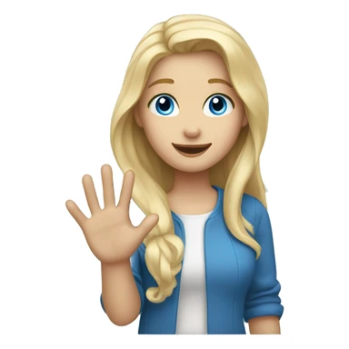 blonde long hair blue eyes girl waving hand sticker
