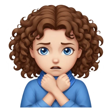 an angry girl with curly brown hair, blue eyes, and fair skin wrapping her hands around her neck sticker