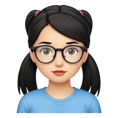 안경 쓰고있는 검은색 머리 포니테일하고 잇는 여자애를 그려줘 sticker