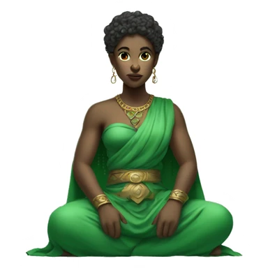 seated female god wearing green clothes  with piercing gaze  sticker
