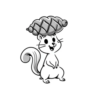 A greedy little squirrel with a large pine cone balanced on top of its head, making a strange, creepy expression sticker