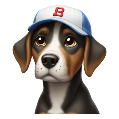 Dog with a baseball cap sticker