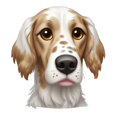 English Setter face, brown eyes, black face and ears, white patch on right cheek, white patch on top of head, NO BROWN FUR COLORATION sticker