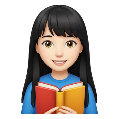 lecture girl with straight bangs fringe long black color hair with color book sticker