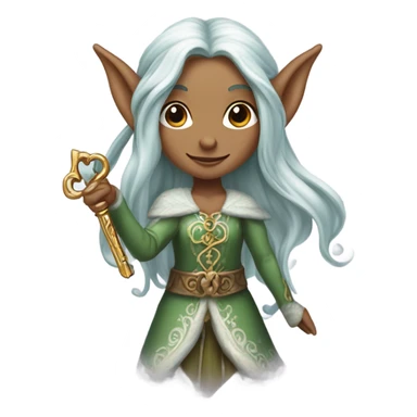 an elf woman login holding a big key sticker