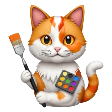 A cat holding brushes and a colour pallete because he is an artist sticker