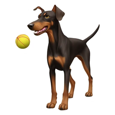 Brown dobermann playing ball sticker