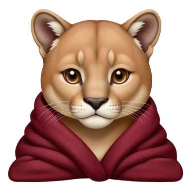 Mountain lion cozy in a burgundy blanket  sticker