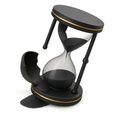 a broken hourglass with spilled sand in 3D black style sticker
