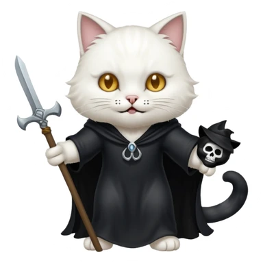 cat defeating grim reaper triumphantly sticker