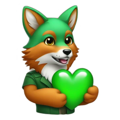 Fox with a green heart in his hand  sticker