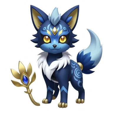 Shiny mExotic Badass Colorfulj Ethereal Royal Mysterious Gothic Meowstic-Zorua-Litten-Noibat-Pokémon-Fakémon-hybrid-creature (full body) with pattern-markings with golden eyes sticker