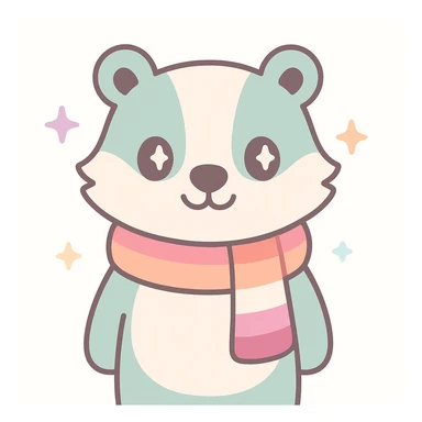 a smiling badger wearing a scarf in lesbian pride colors, friendly and approachable, minimal background sticker