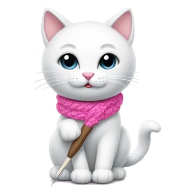 White cat hold pink crochet hook sticker