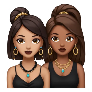Boujy baddie best friends, trendy heavy makeup both dark hair one light skinned and one mocha brown pretty hair both wearing black and earrings and necklace one mocha brown skin better ones please  sticker