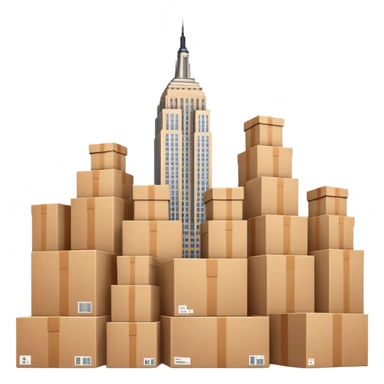 Empire State Building with many plain cardboard boxes sticker