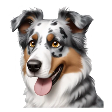australian shepard dog blue merle with one blue and and one brown eye with gray fur around his eyes and brown till the fur around his nose which is white sticker