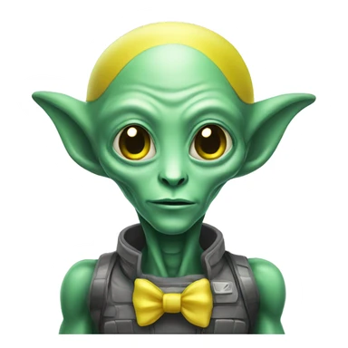 an alien with a yellow bow sticker