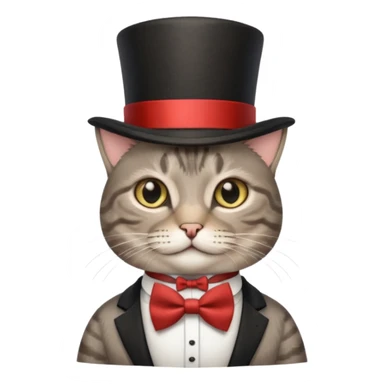 Grey tabby cat in top hat and bow tie sticker