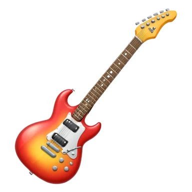 A 3D Apple-style emoji showing the word "ROCK" in bold metallic letters, with a small electric guitar leaning on the text, vibrant glowing effect, playful and energetic cartoon style, symbolizing rock music. sticker