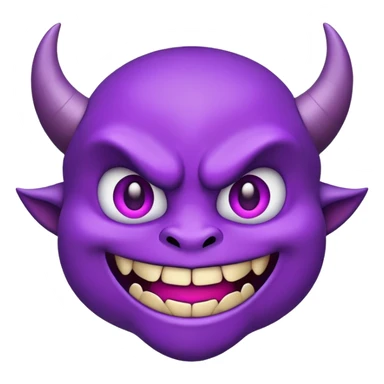 purple demon emoji face with small fangs and mischievous smile sticker