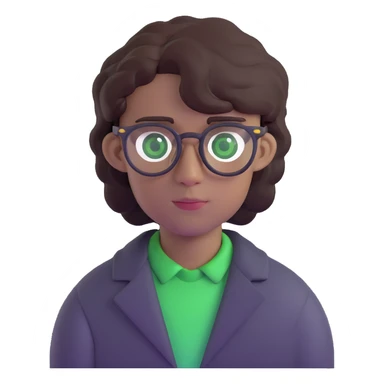 young man with dark slightly curled hair wearing glasses with green eyes sticker
