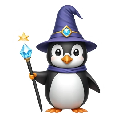 penguin wearing wizard hat and holding magic wand sticker