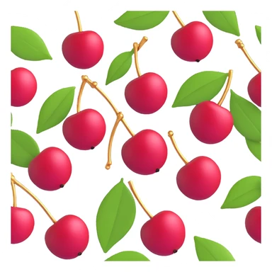 3d emoji of a cherry with two cherries and a leaf, glossy red cherries with gold stems and green leaves, realistic texture and lighting sticker