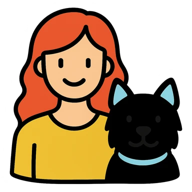Change the woman's hairstyle to long wavy hair, keep the simple icon style and clear features with the Westie dog. sticker
