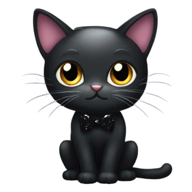 a dark cat with black glitter bow sticker
