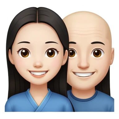 Long dark hair Chinese girl loves bald white boy sticker