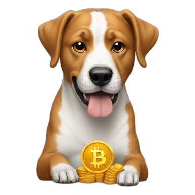 A dog eating bitcoin sticker