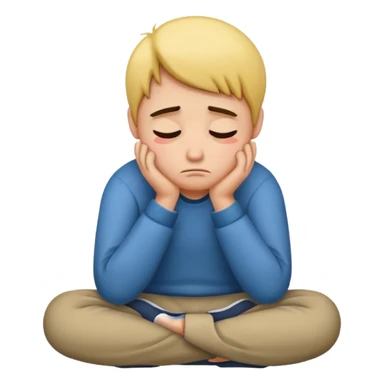 A person sitting with sad feeling sticker