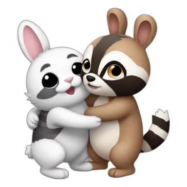 bunny and raccoon tight hug sticker