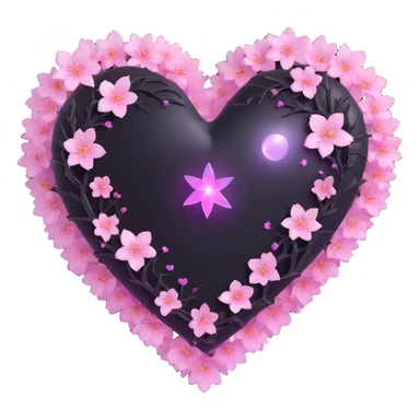 goth sakura heart, black heart with a glowing aura and sparkling sakura petals, ethereal and vibrant, no background sticker